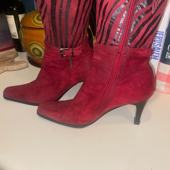 Women Vintage boots heels booties 80s Red tiger stripe suede bootie punk espo 37 - Picture 2 of 14